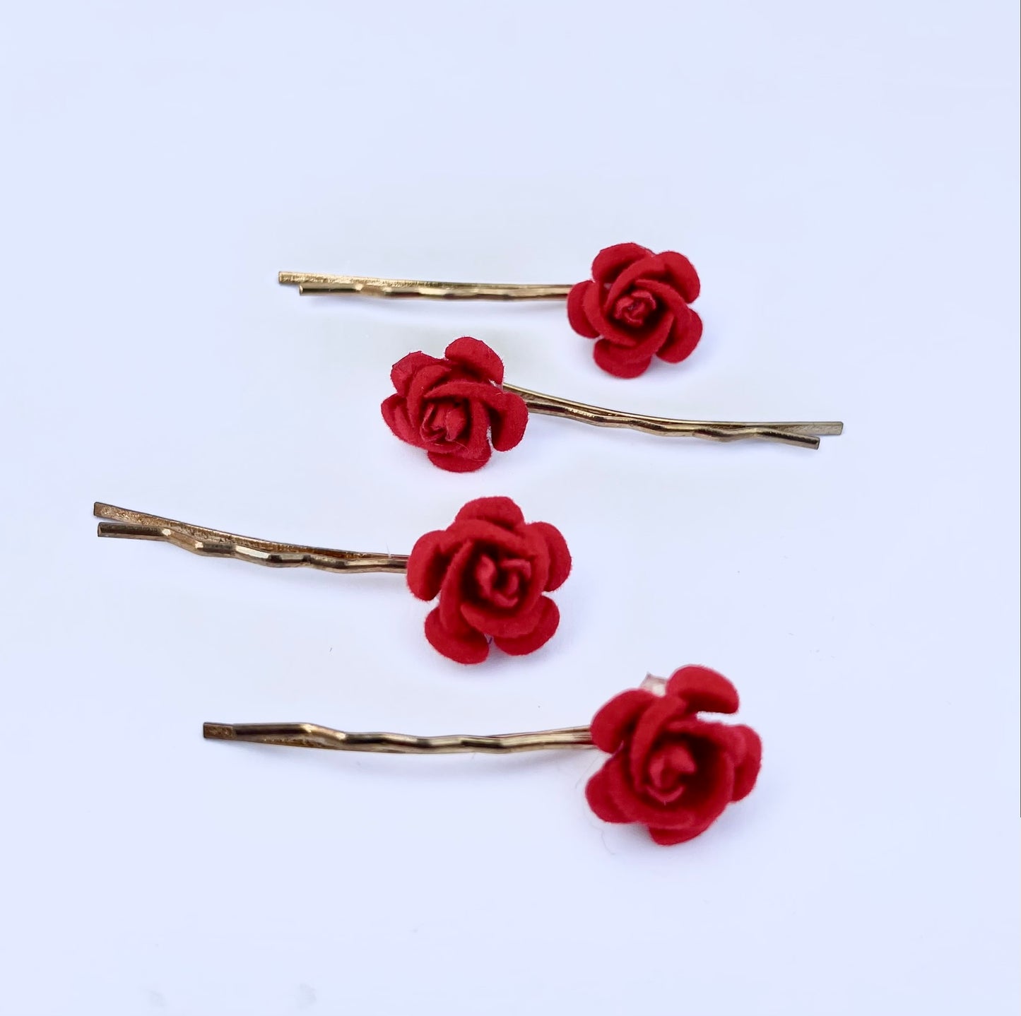 Red Rose Velvet Hair Pins 4 Pcs